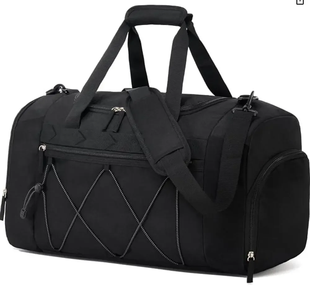 Gym Bag with Shoe Compartment, Sports Duffle Bag, Weekend Overnight- Black